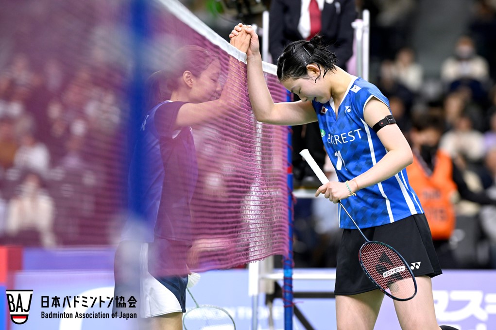奥原 希望（左、東京都バドミントン協会）、宮崎友花（ACT SAIKYO）